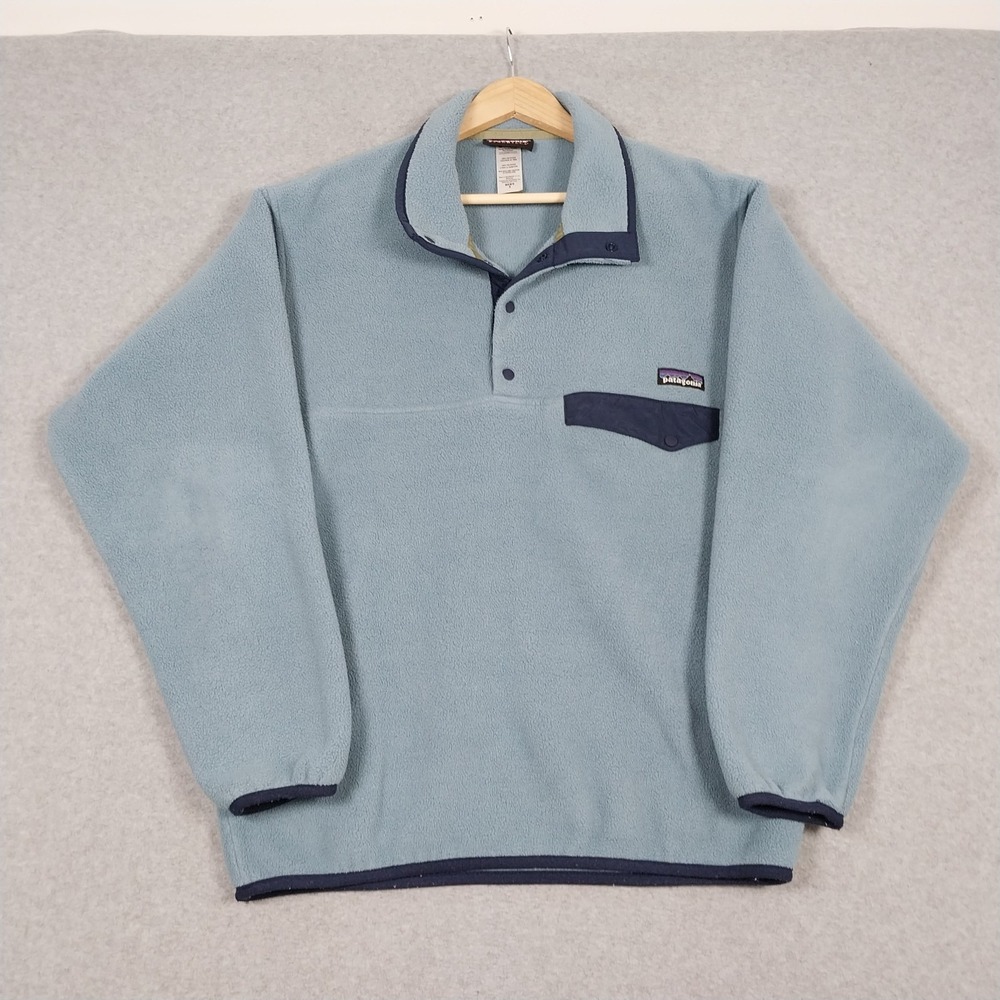 Patagonia Synchilla Snap T Mens Small Blue Pullover Fleece Sweater Hiking
